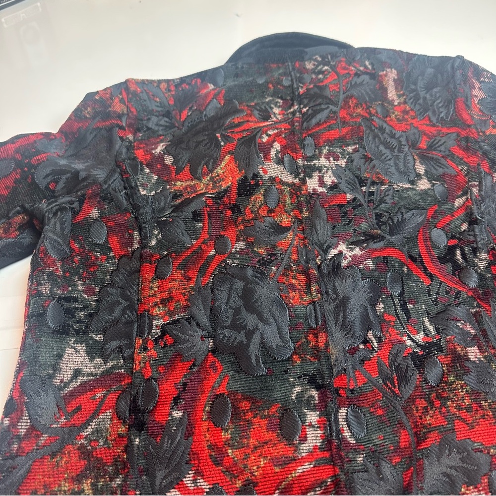 Black Crimson Brocade Tapestry Jacket | Gothic Romantic Artwear Coat - Picture 3 of 10
